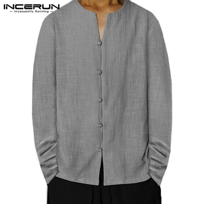 INCERUN Brand Casual Shirts Men's Dress Shirts Solid Long Sleeve