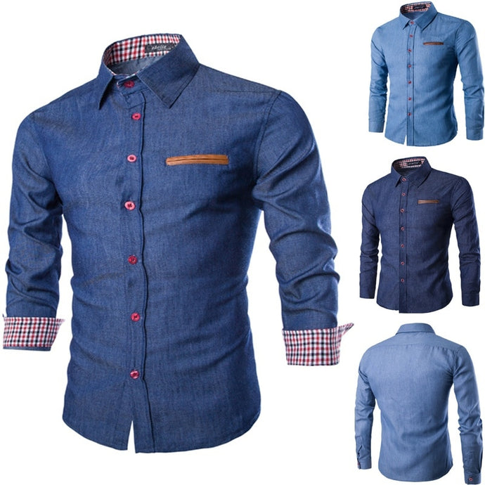 New Men Dress Shirts Autumn Casual Shirts Long Sleeve Slim Fit