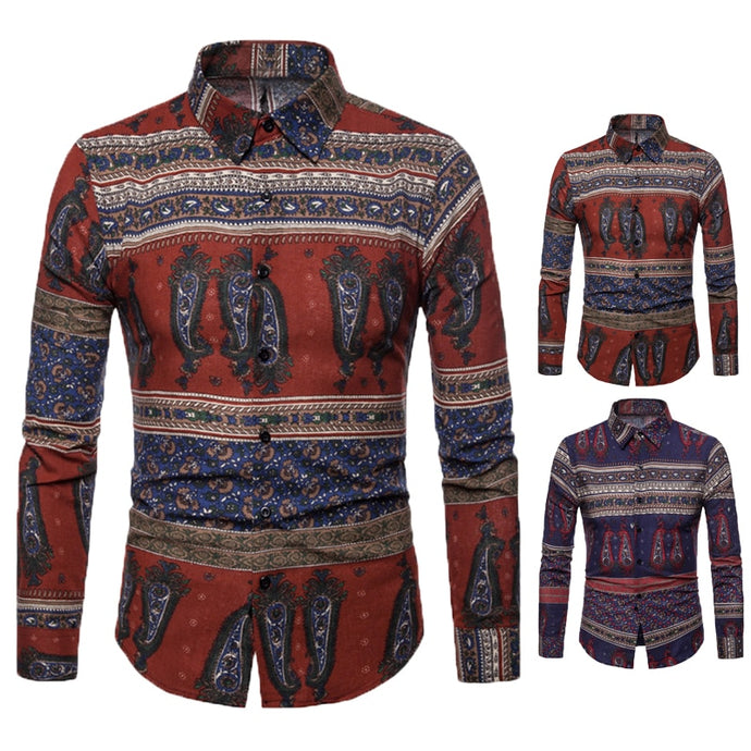 2019 Vintage Mens Shirt Dress Long Sleeve Autumn Shirts
