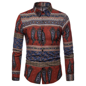 2019 Vintage Mens Shirt Dress Long Sleeve Autumn Shirts